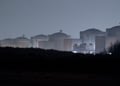 A nuclear power station in the mist.