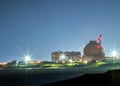 Kudankulam Nuclear Power Plant, dome, vlear blue night sky, two bright white lights