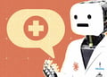 A robot in a doctor's coat, the card that says "Doctor Claude," logo of Claude