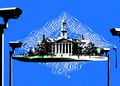 A university campus surrounded by surveillance cameras