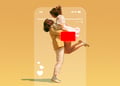 A man is lifting up a woman in the air, exposing her underwear