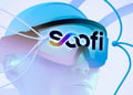 A person's head with VR glasses that say Soofi S