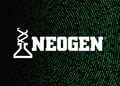 Neogen logo with binary code background
