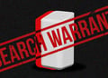 An Xfinity router with the words "Search warrant" over it