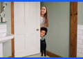 cat and kids trying to get into through closed bathroom doors