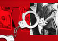 handcuffed hands, banknotes drying on washing line, money laundering